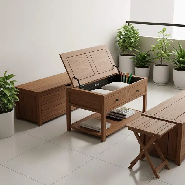 Teras Kecil dengan Meja Kopi Mini