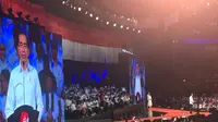 Presiden terpilih Jokowi dalam pidato di Sentul International Convention Center, Minggu (14/7/2019). (Liputan6.com/ Putu Merta Surya Putra)