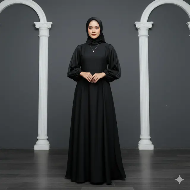 7 Model Gamis Hitam Lengan Balon yang Lagi Trend, Bikin Tampilan Elegan dan Berkelas