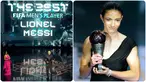 Foto kombinasi memperlihatkan mantan pemain sepak bola Prancis Thierry Henry saat menerima penghargaan Pemain Pria Terbaik atas nama Lionel Messi (kiri) dan pemain Barcelona asal Spanyol Aitana Bonmati menerima penghargaan Pemain Wanita Terbaik pada FIFA Football Awards 2023 di Eventim Apollo, Hammersmith, London, Inggris, Senin (15/1/2024). (AP Photo/Kirsty Wigglesworth)