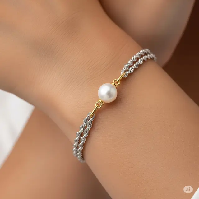 Gelang Tali dengan Mutiara Kombinasi