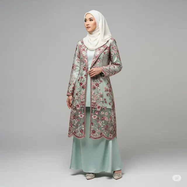 Inspirasi Setelan Baju Pesta Muslimah Blazer Rok Panjang.