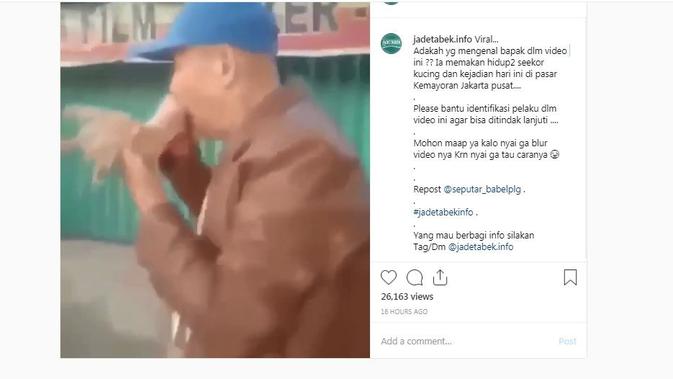 Viral, seorang pria terlihat memakan kucing. (Instagram @jadetabek.info)