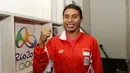 Maria Londa andalan Indonsia pada lompa jauh saat sesi foto pada pelepasan atlet Indonesia menuju Olimpiade Rio 2016 di Kantor KOI, Rabu (27/7/2016). (Bola.com/Nicklas Hanoatubun)