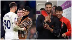 Foto kolase kiri saat Son Heung-min menyapa rekan setimnya Rodrigo Bentancur usai laga Tottenham melawan Leeds United, Sabtu (12/11/2022). Sedangkan kanan ketika Son Heung-min yang membela Korea Selatan berjalan bersama Rodrigo Bentancur yang membela Timnas Uruguay usai pertandingan Uruguay melawan Korea Selatan di Grup H Piala Dunia 2022 yang berlangsung di Education City Stadium, Qatar, Kamis (24/11/2022). (Foto-foto: (AP via PA/John walton, Bola.com/Hendry Wibowo)