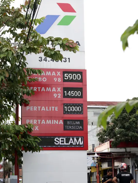 Papan penunjuk harga BBM menunjukkan harga baru Bahan Bakar Minyak (BBM) Bersubsidi di SPBU Kawasan Jalan Siliwangi, Kota Tasikmalaya, Jawa Barat, Sabtu (3/9/2022). Pemerintah resmi menaikkan harga BBM Bersubsidi pada Sabtu (3/9) pukul 14.30 WIB. Harga BBM Subsidi jenis Pertalite naik dari Rp 7650 ke Rp 10.000,- dan Pertamax dari Rp 12.500 ke Rp 14.500,-(Liputan6.com/Helmi Fithriansyah)