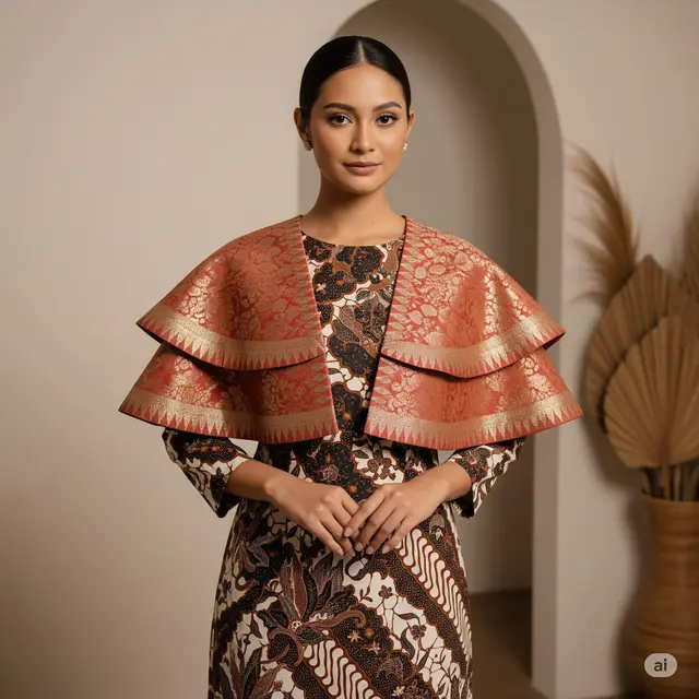 Cape Layer Bertumpuk Motif Parang