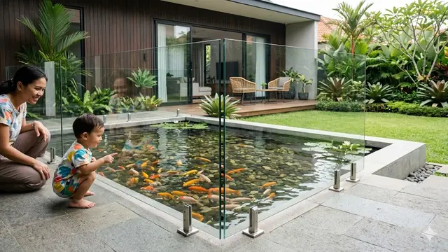 Inspirasi Kolam Ikan Dangkal yang Aman untuk Balita dan Tetap Cantik Dipandang
