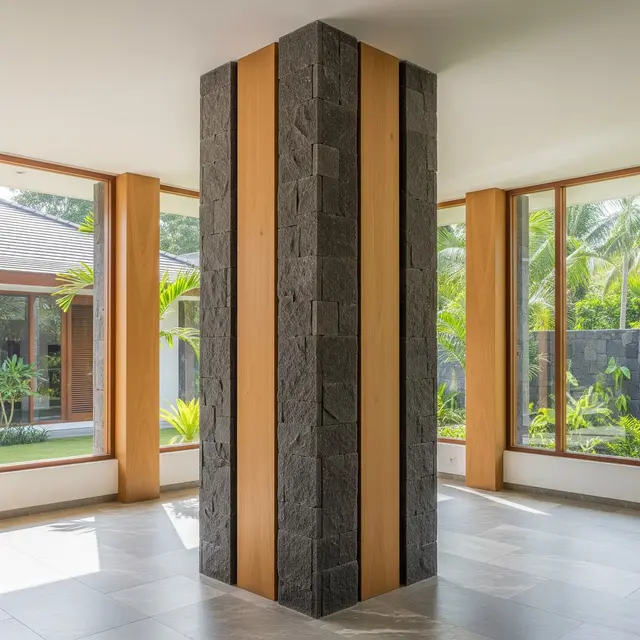 Model Tiang Rumah Batu Alam Kombinasi Kayu