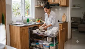 8 Inspirasi Dapur dengan Rak Piring Tarik, Rahasia Kitchen Set Rapi