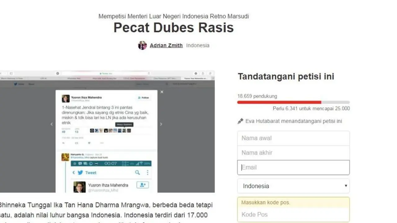 Ahok Disindir, Netizen Bikin Petisi untuk Pecat Yusron