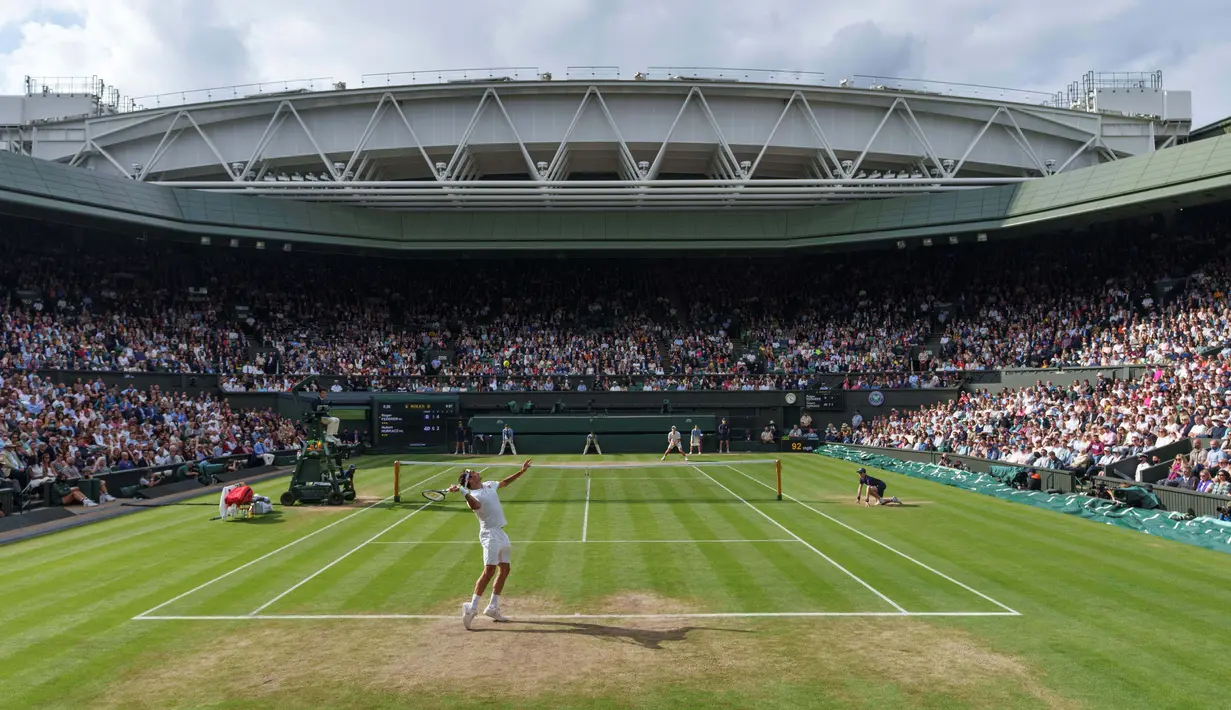 Dalam pertandingan final nomor tunggal putri dan laga putra Wimbledon pada 10 Juli 2021 akan disaksikan dalam kapasitas penuh. (Foto:AFP/AELTC/Pool/Joe Toth)