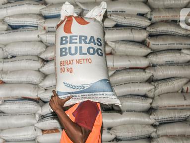 Pekerja saat mengangkut karung berisi beras yang belum terpakai di Gudang Bulog Divisi Regional DKI Jakarta, Kelapa Gading, Kamis (18/3/2021). Dirut Perum Bulog Budi Waseso menegaskan tahun ini Indonesia tidak akan mengimpor beras. (merdeka.com/Iqbal S Nugroho)