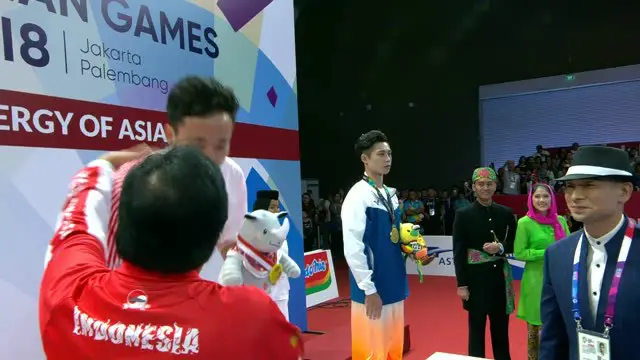 Penyerahan medali Asian Games 2018 pertama untuk Indonesia dari Cabang Wushu pada tanggal 19 Agustus 2018.