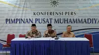Pimpinan Pusat (PP) Muhammadiyah menggelar konferensi pers untuk menyikapi perkembangan perang Israel-Palestina. (Liputan6.com/Winda Nelfira)