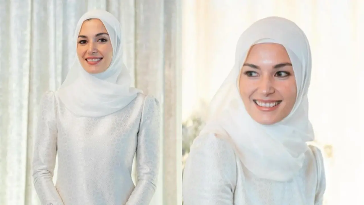 Gaya Kerudung Anisha Rosnah Tunangan Pangeran Abdul Mateen saat Khatam Alquran. [Dok. @muash.portofolio]