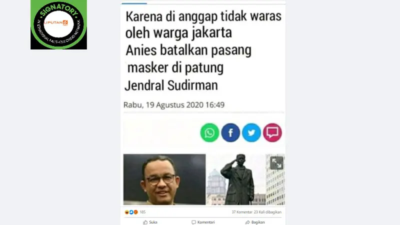 Penelusuran klaim Anies Batal Pasang Masker di Patung Jenderal Sudirman karena Dianggap Tak Waras