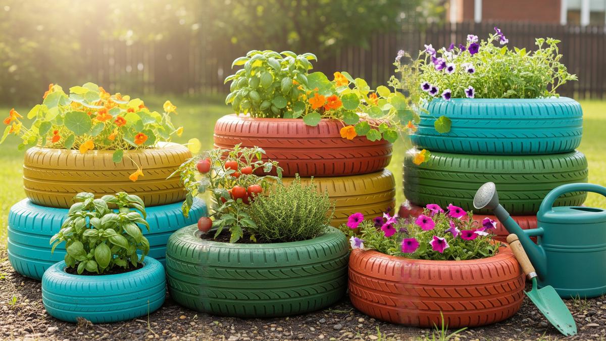 8 Ide Desain Kebun Rumah Unik dari Ban Bekas, Halaman Kecil Jadi Produktif dan Estetik