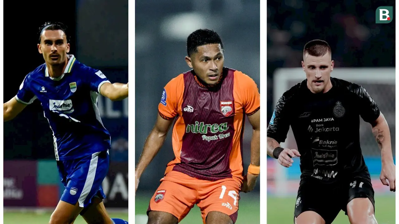 Andrew Jung (Persib), Fajar Fathurrahman (Borneo FC) dan Fabio Calonego (Persija) di BRI Super League 2025/2026.