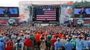 Suasana pidato Presiden AS Donald Trump dalam Jambore Nasional 2017 di Summit Bechtel National Scout Reserve, Virginia Barat, AS, (24/7). Jambore Nasional Pramuka ini dihelat pada 17 hingga 28 Juli 2017. (AP Photo/Steve Helber)