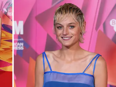 Foto kolase Emma Corrin saat menghadiri pemutaran perdana film 'Lady Chatterley's Lover' selama Festival Film London 2022 di London, Jumat, 14 Oktober 2022. (Photo by Scott Garfitt/Invision/AP)