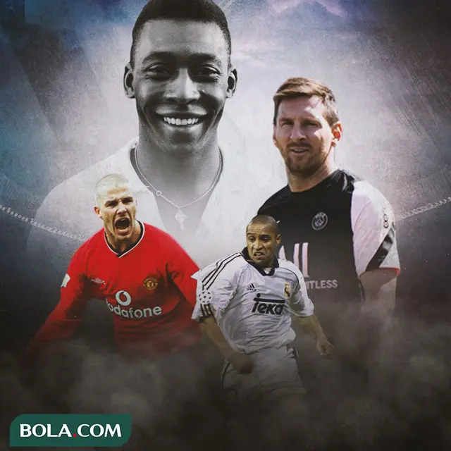 Ilustrasi - Pele, David Beckham, Roberto Carlos, Lionel Messi