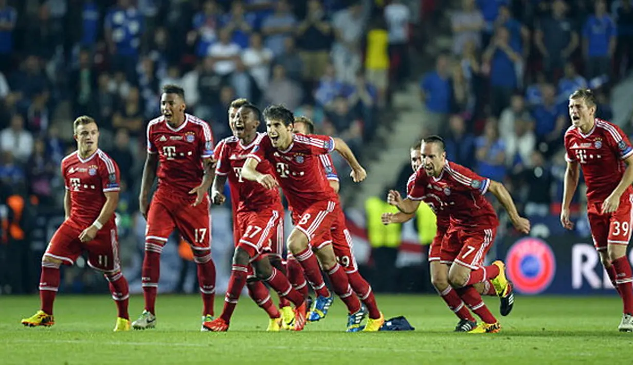 Pemain Bayern Muenchen berselebrasi merayakan kemenangan (AFP/Odd Andersen)