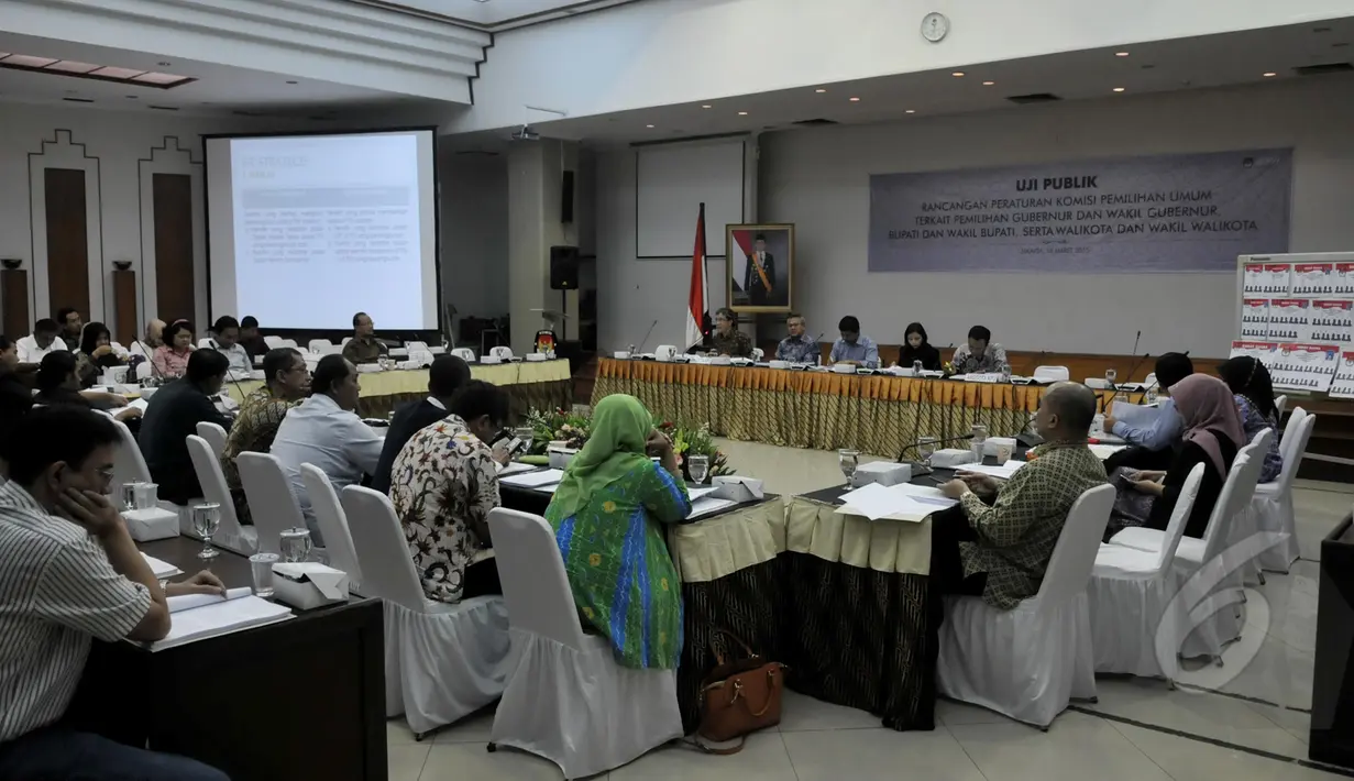 Suasana uji publik terkait peraturan KPU yang baru di gedung KPU, Jakarta, Rabu, (18/3/2015). (Liputan6.com/Johan Tallo)