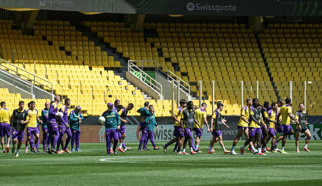 Fiorentina akan menantang Olympiakos pada pertandingan yang akan berlangsung di Stadion Aghia Sophia, Athena, Yunani pada Kamis (30/5/2024) dini hari WIB. (Aris Messinis/AFP)