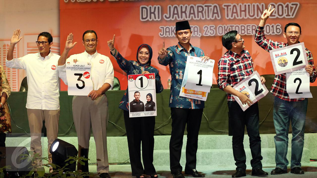 20161025 Ini Nomor Urut Pasangan Cagub dan Cawagub DKI Jakarta yang Siap Bertarung di Pilkada