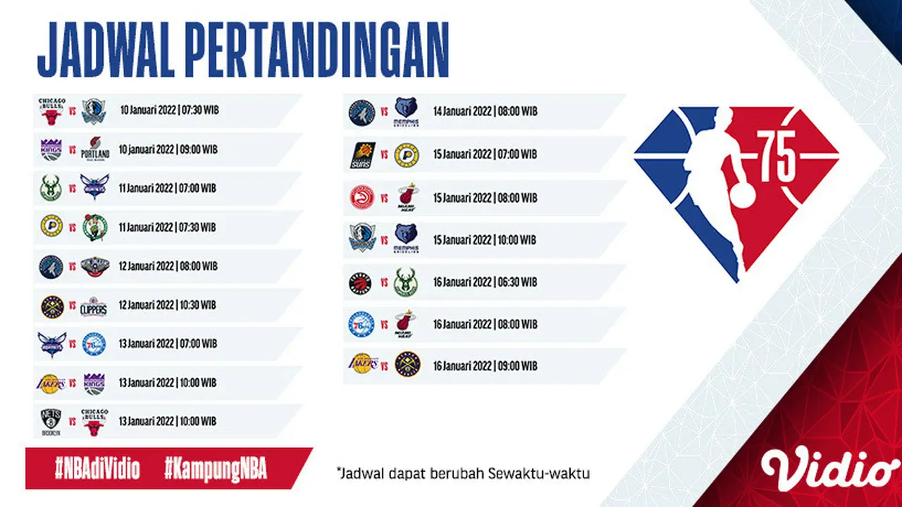 Link Live Streaming NBA 2021/2022 Musim Reguler Matchweek 13 di Vidio