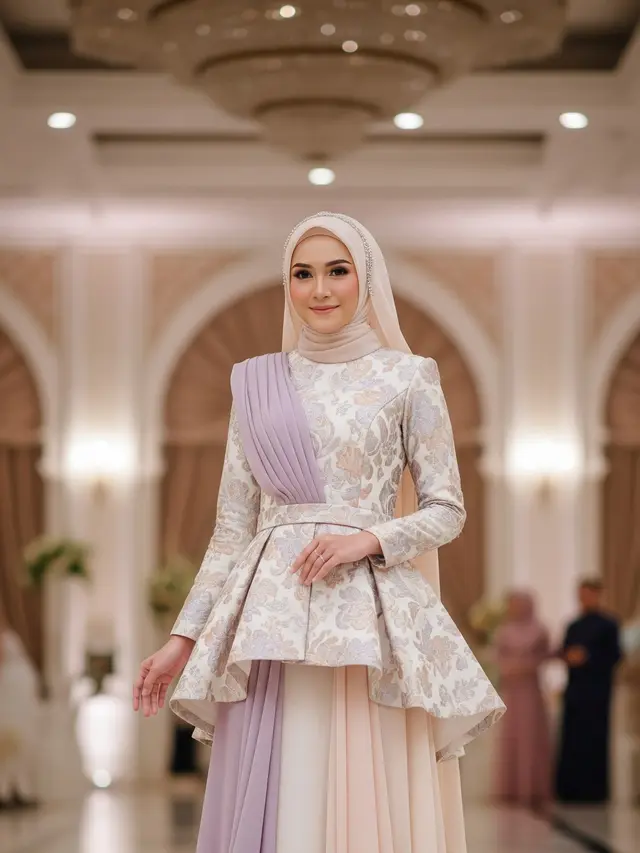 Gamis Warna Pastel + Brokat Ivory