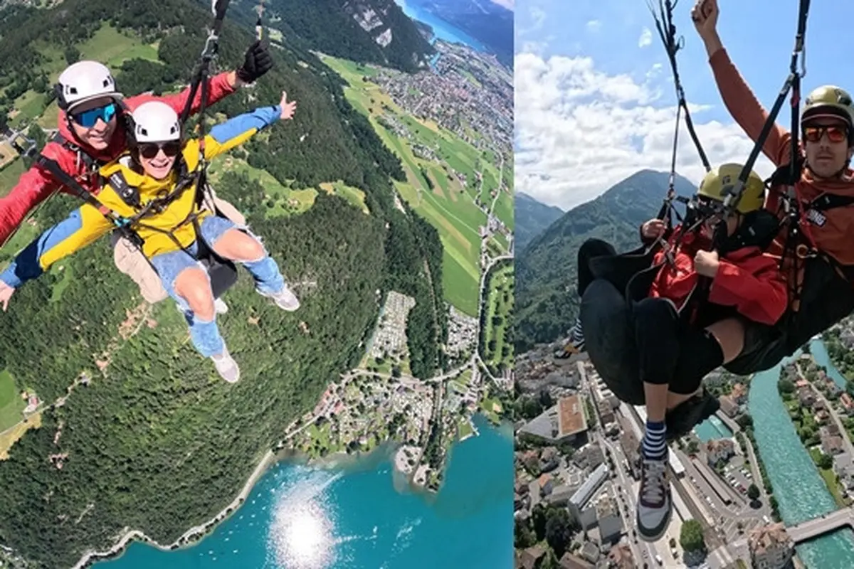 7 Potret Sabai Morscheck Naik Paragliding Bareng Anak di Swiss
