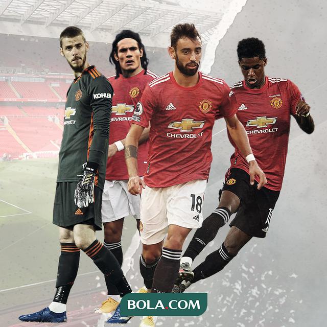 David de Gea, Edinson Cavani, Bruno Fernandes dan Marcus Rashford