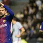 Pemain Barcelona, Jose Arnaiz merayakan gol ke gawang Celta Vigo pada pertandingan leg pertama babak 16 besar Copa del Rey di Stadion Balaidos, Kamis (4/1). Barcelona unggul lebih dulu sebelum Celta Vigo menyeimbangkan skor 1-1. (AP/Lalo R. Villar)