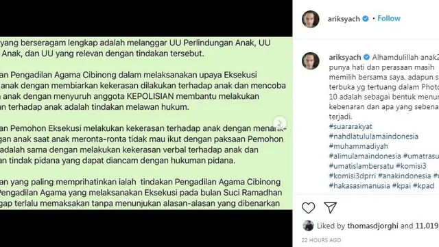 Surat Terbuka Atalarik Syach terkait eksekusi atau penjemputan anaknya oleh Tsania Marwa dan Pengadilan Agama Cibinong