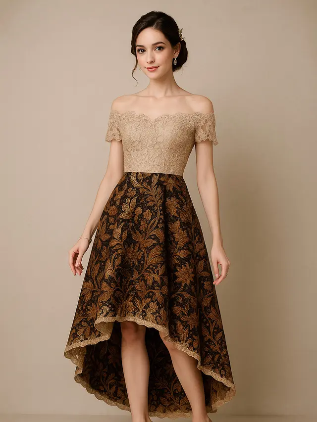 Model Dress Batik Brokat Off Shoulder