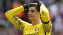 Kiper andalan Chelsea, Thibaut Courtois merupakan pemain andalan di timnas Belgia, Courtois  telah tampil sebanyak 49 kali untuk timnas Belgia. (AP/Kirsty Wigglesworth)