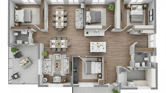 Ruang Tamu, Makan & Dapur Open Plan