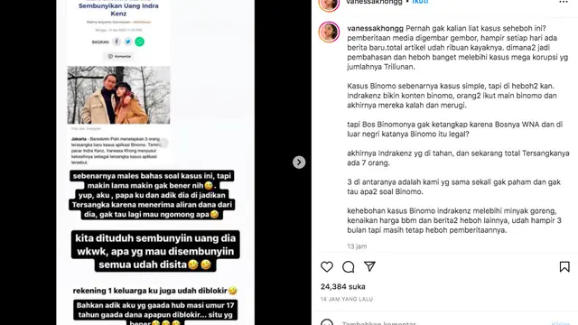 Jadi Tersangka Bersama Sang Ayah, Vanessa Khong: Kami Sama Sekali Nggak Tahu Apa-Apa Soal Binomo