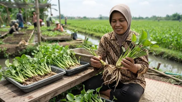 Menyiapkan Bibit Genjer yang Sehat Sebelum Ditanam (AI Generated)