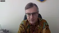 Duta Besar Ukraina untuk Indonesia Vasyl Hamianin dalam pernyataan pers virtual pada (7/5/2024). (Dok:Najma Ramadhanya)