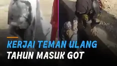Aksi keterlaluan ditunjukkan oleh remaja ini ketika kerjai temannya yang ulang tahun hingga masuk got.