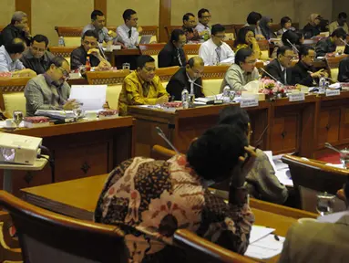 Rapat kerja komisi XI, di ruang rapat komisi XI, di Gedung DPR RI, Komplek Parlemen, Senayan, Kamis (22/1/2015). (Liputan6.com/Andrian M Tunay)