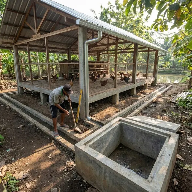 Sistem drainase kandang ayam yang benar (Gemini AI)