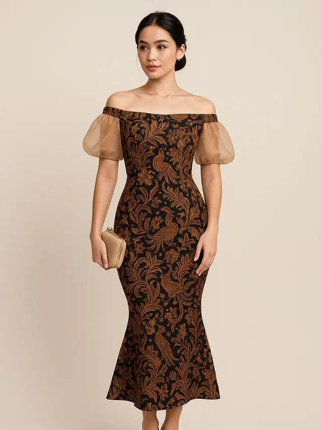 Model Dress Batik Kombinasi Lengan Organza