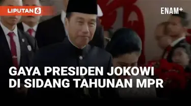 Presiden RI Joko Widodo tiba di Gedung Parlemen Jumat (16/8) pagi bersama Ibu negara. Pada acara Sidang Tahunan MPR tahun ini, Jokowi mengenakan pakaian adat Betawi.