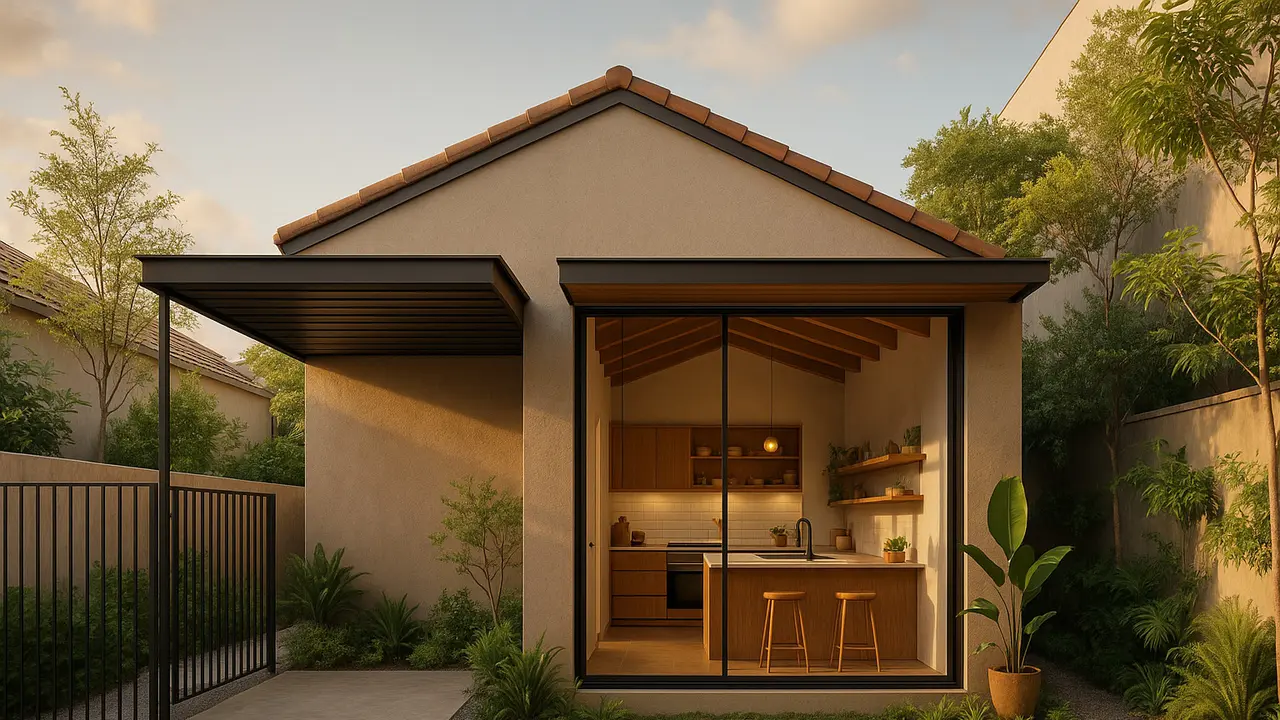 Model Rumah Sederhana 1 Lantai dengan Dapur Terbuka di Lahan Sempit