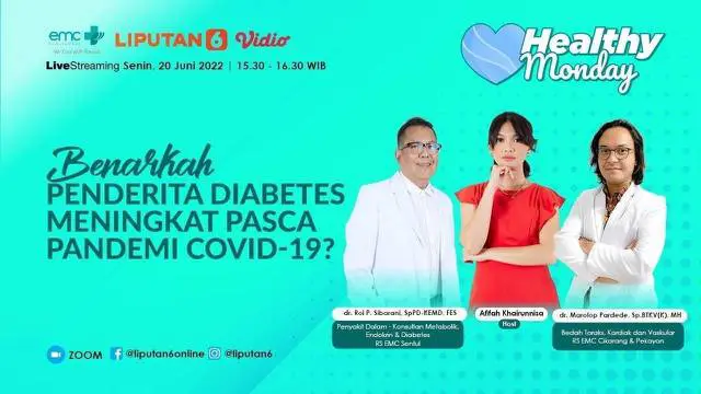 Sejak pandemi Covid-19 prevalensi pengidap diabetes di Indonesia pertahunnya mengalami kenaikan. Lalu benarkah penderita diabetes meningkat pasca pandemi Covid-19. Healthy Monday, Liputan6 bersama RS EMC kali ini akan membahasnya bersama para ahli.