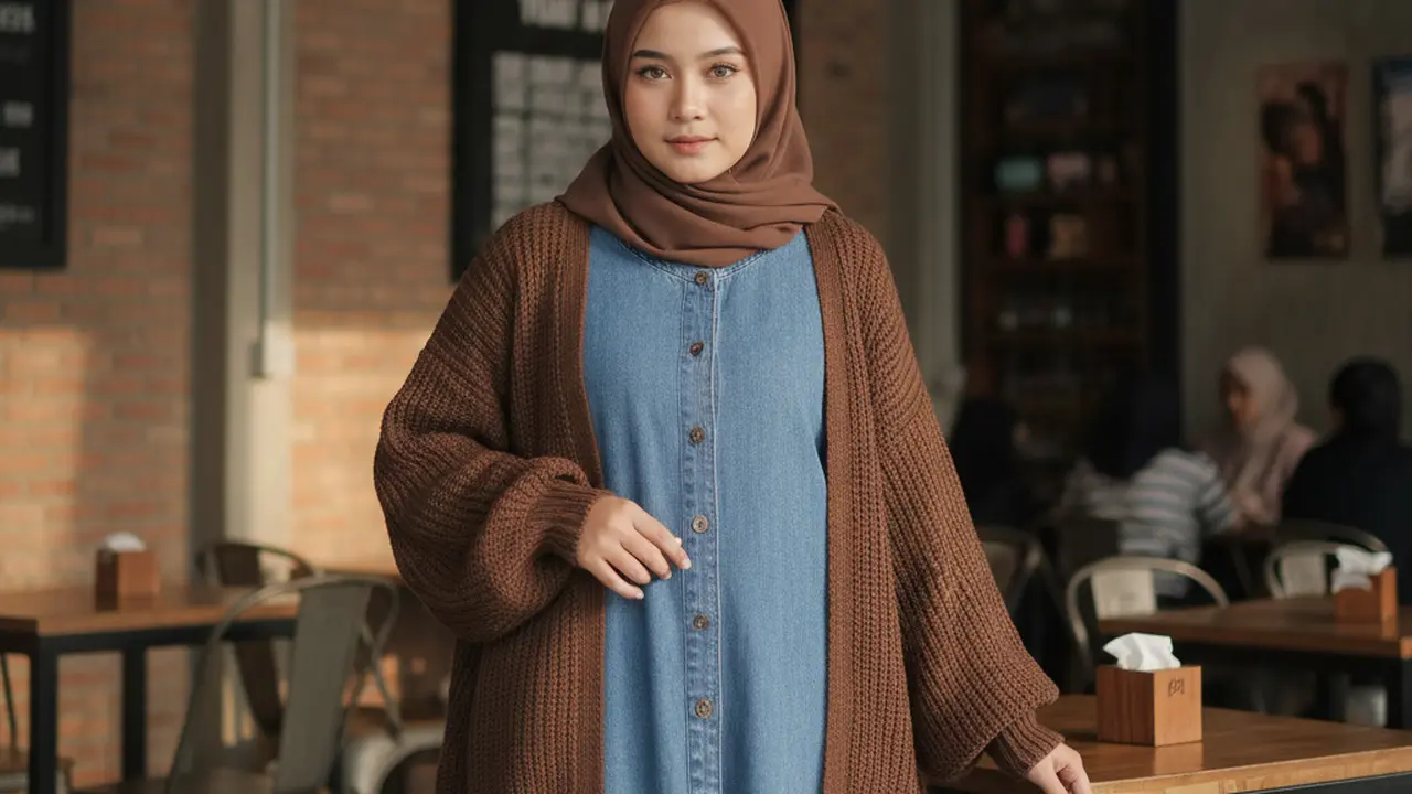 Gamis Kombinasi Cardigan Rajut